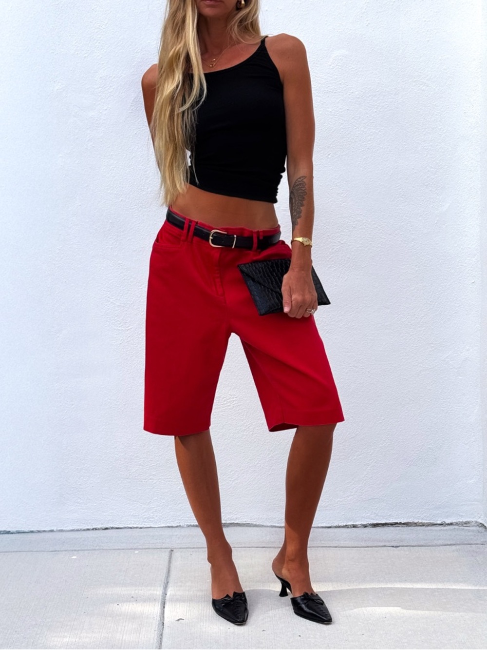 Chic Vintage Red Bermuda Shorts